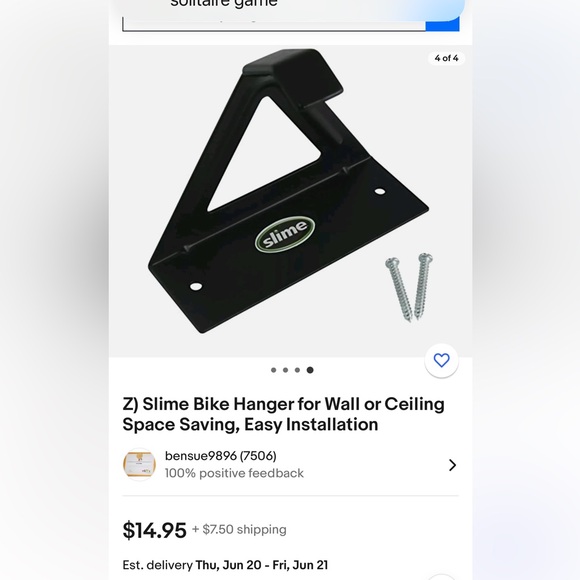 Slime (1) Bike Hanger for ceiling or wall; Extra Strong. NEW!! - Picture 6 of 7